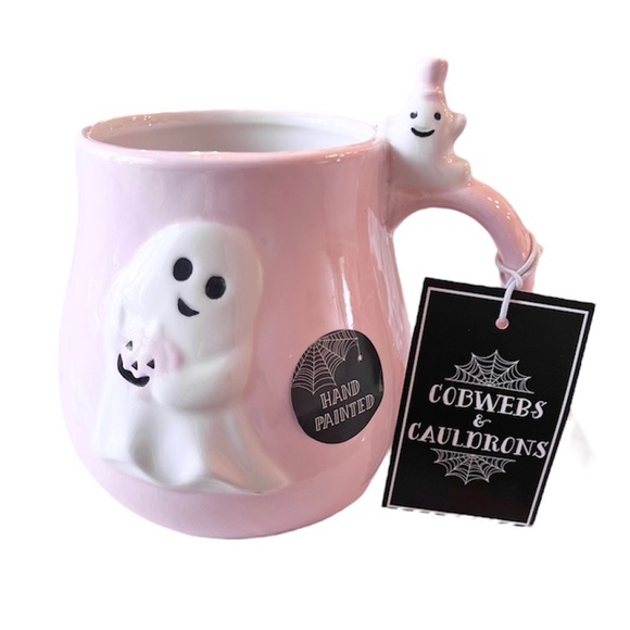 Cobwebs & Cauldrons Other - 👻 PASTEL PINK Smiling Ghost Mug Cobwebs & Cauldrons NEW